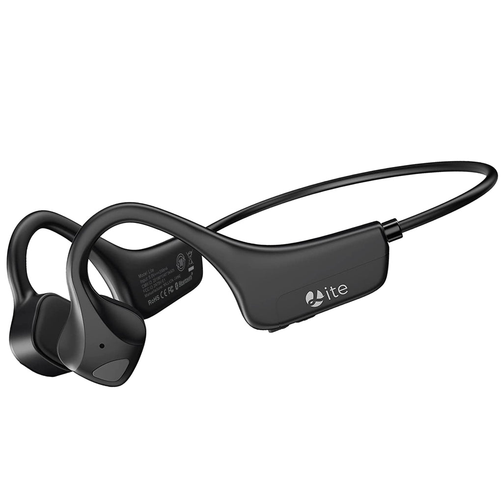 YouthWhisper Bluetooth Bone Conduction Headphones with Mic, Titanium Lightweight, Open-Ear Wireless Sweatproof for Running Hiking(Black)-Lite
